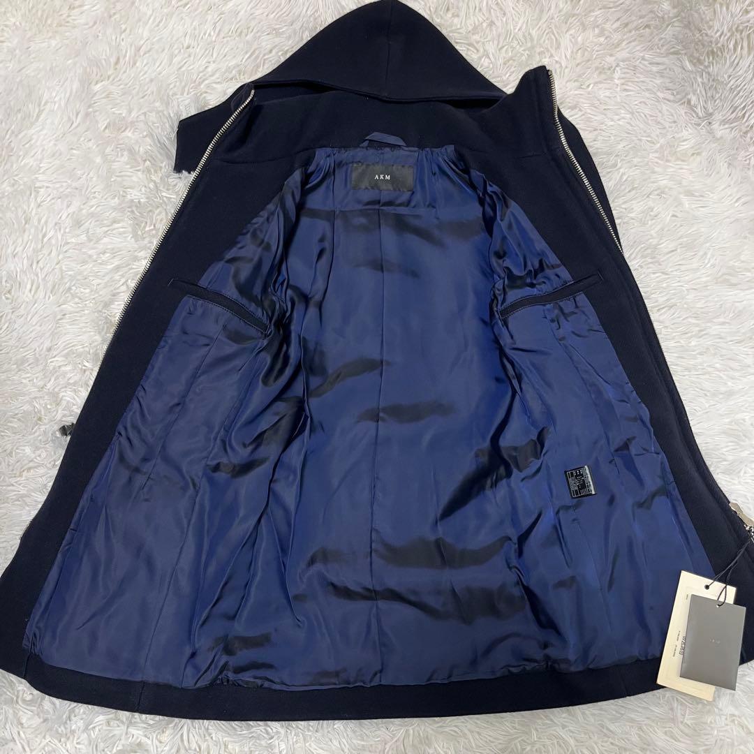 未使用タグ付き！ AKM ダブルメルトン ダッフルコート　フード付き　ネイビー