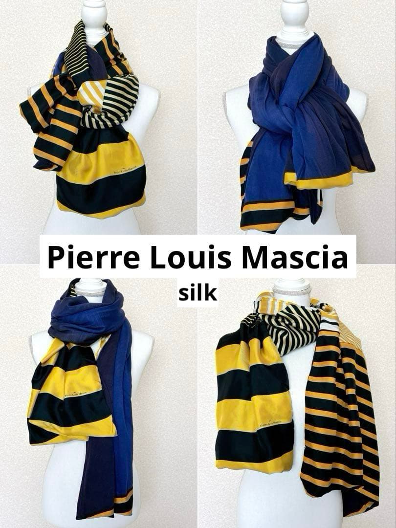 美品⁂ピエールルイマシア⁂大判ストール 羽織 シルク100% ボーダー