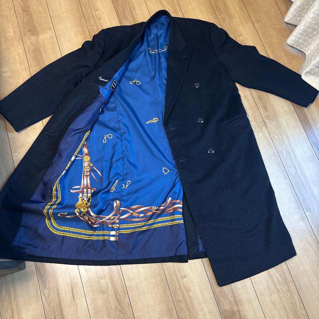 ダブルチェスターロングコート ヴィンテージ 裏地青 高級ロイヤル