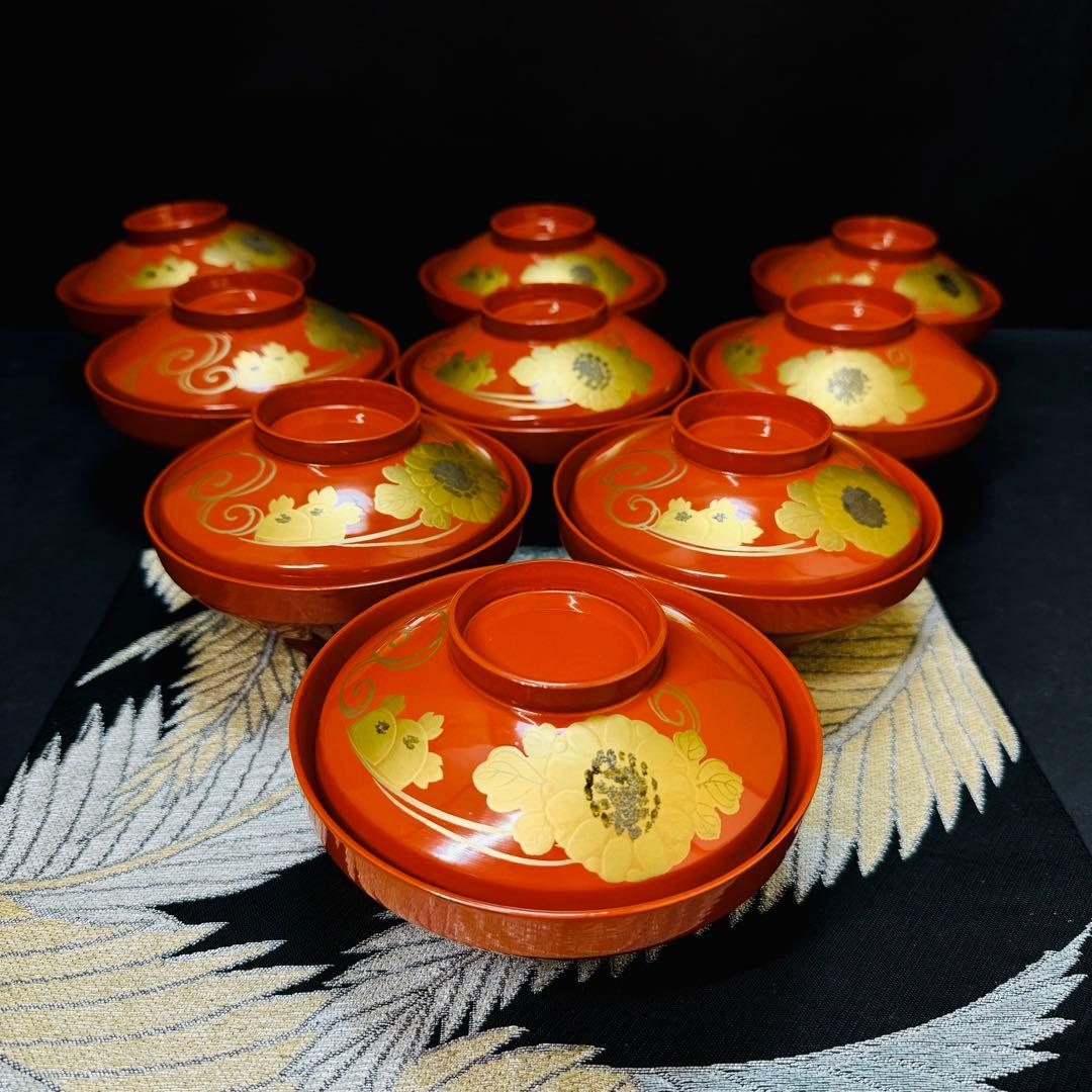 漆器 輪島塗 沈金 金蒔絵 木製 蓋付椀 お煮物椀 吸物椀 9客 - メルカリ