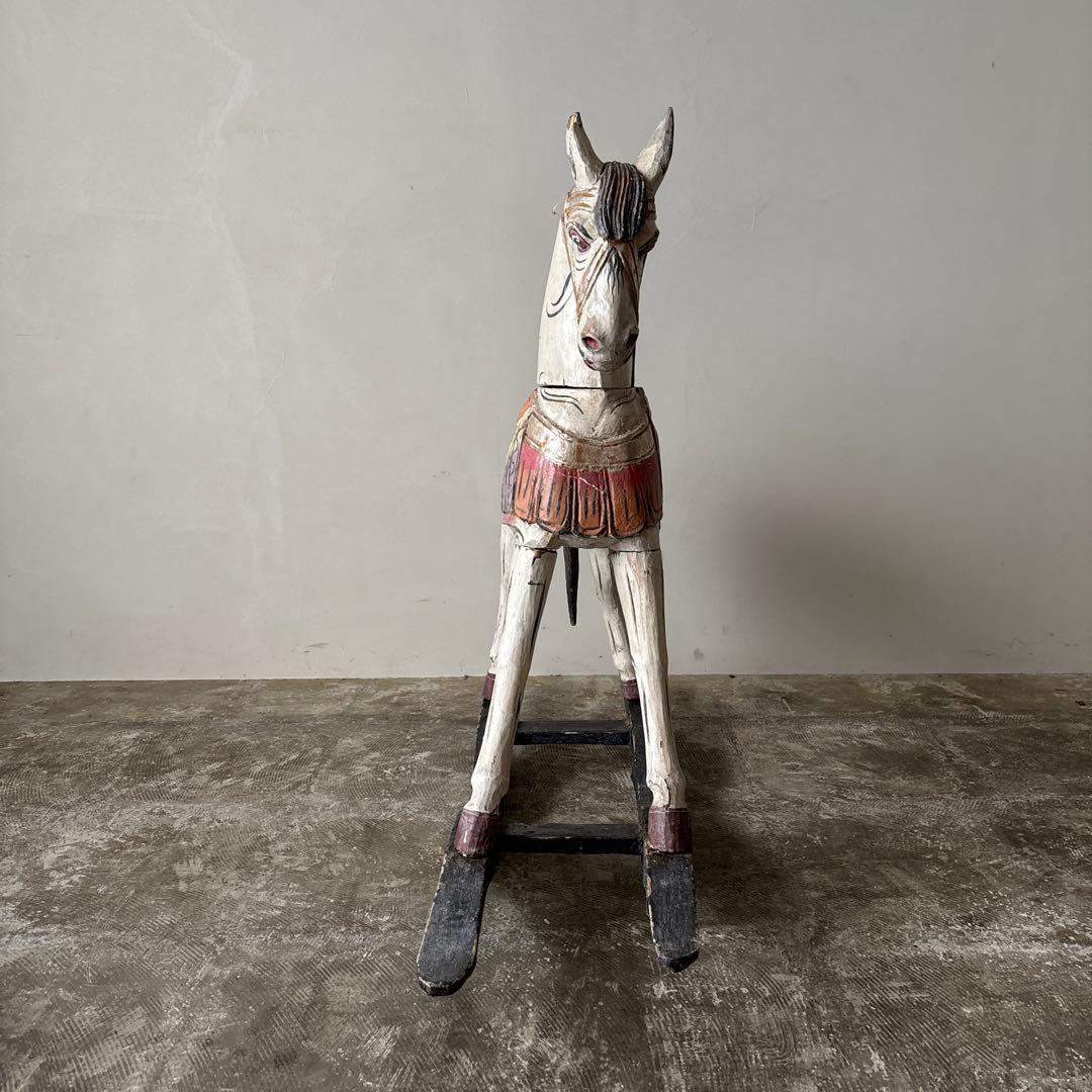 希少古い木の木馬　もくば　ロッキングホース　オブジェ　店舗什器　当時物　ジャンク
