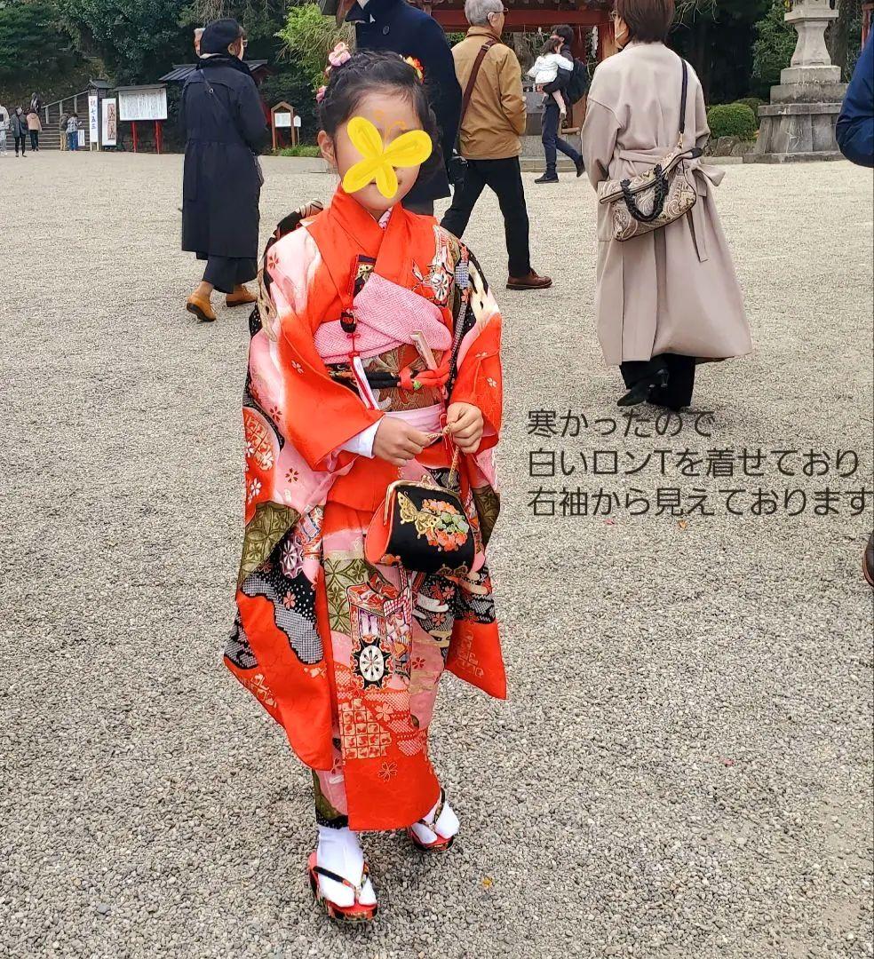 七五三 7歳 四つ身 正絹 子供 着物 作り帯 女の子長襦袢 フルセット