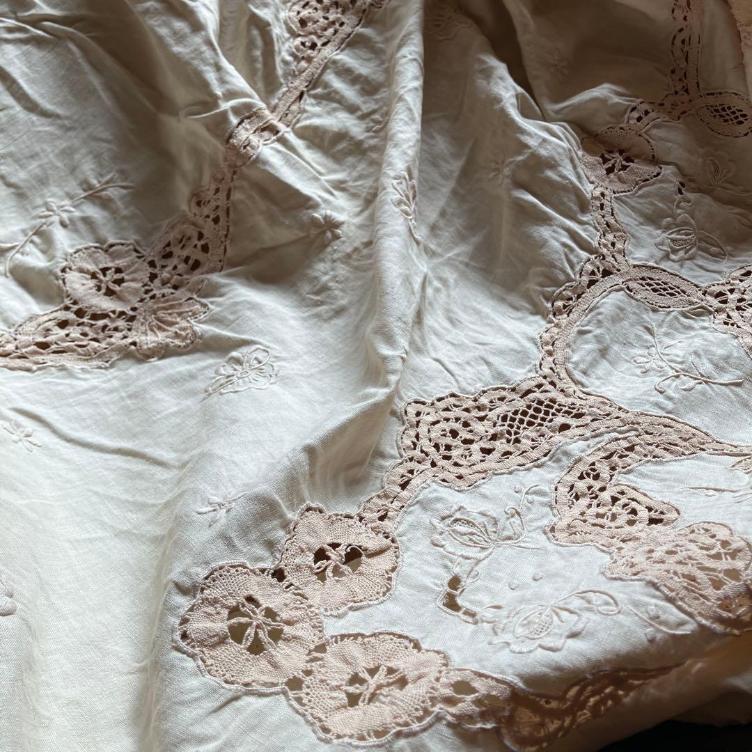 アンティーク　ヴィンテージ　ベージュ　レース (ベッドカバーレース) 綿