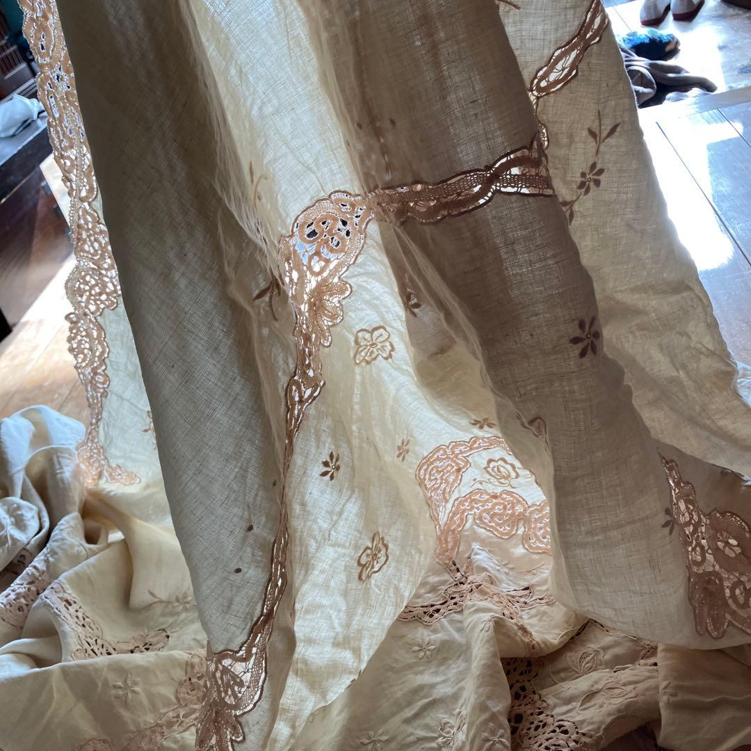 アンティーク　ヴィンテージ　ベージュ　レース (ベッドカバーレース) 綿