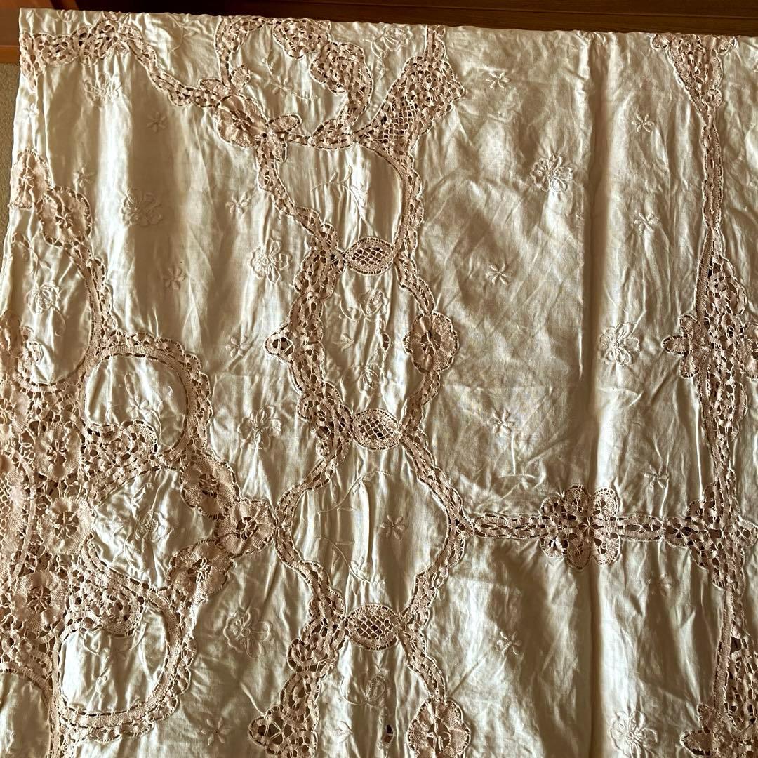 アンティーク　ヴィンテージ　ベージュ　レース (ベッドカバーレース) 綿