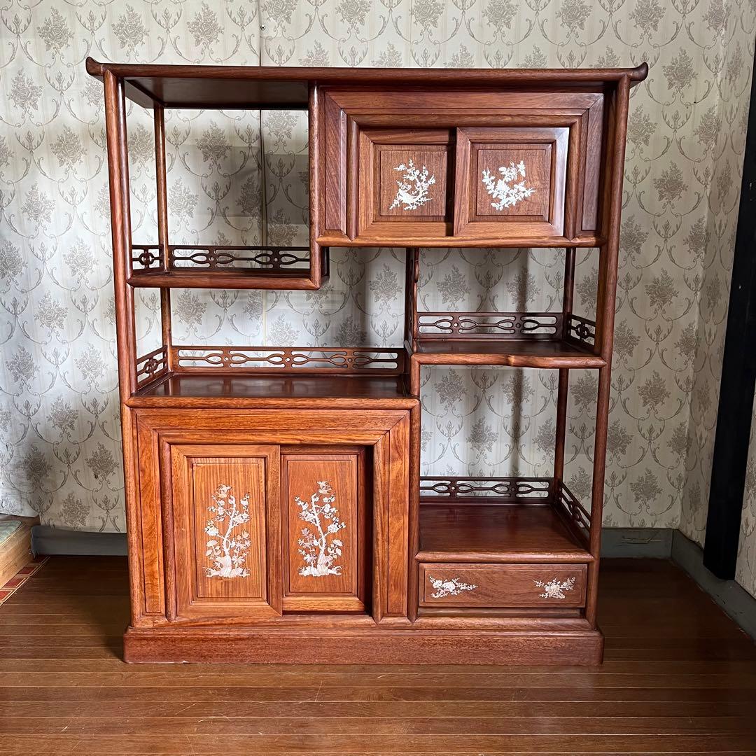 アンティーク】中国家具 天然木 無垢材 茶箪笥 飾り棚 唐木 螺鈿細工