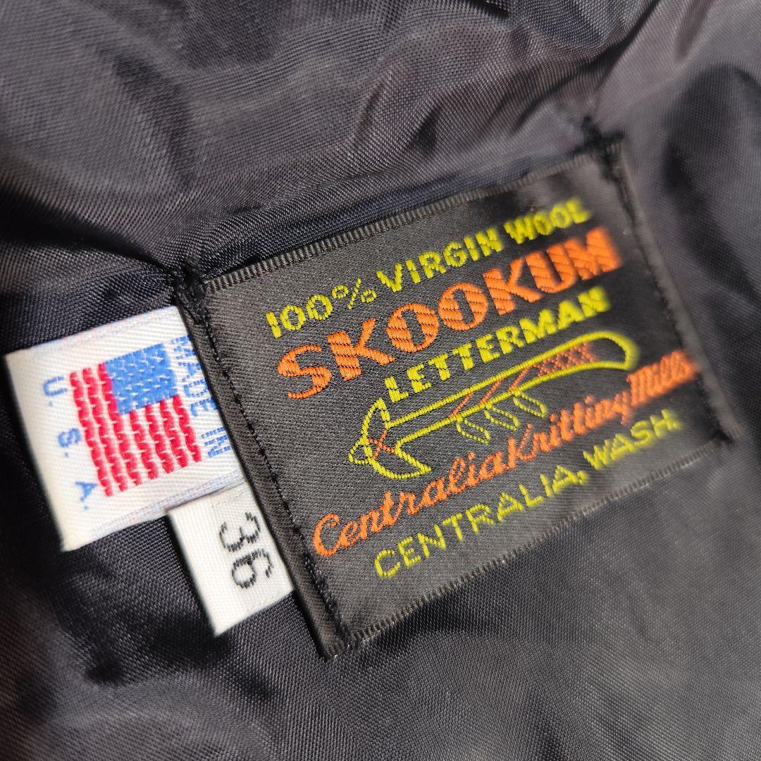 希少 USA製【 スクーカム 】✦ レザー 切替 スタジャン レターマン 黒