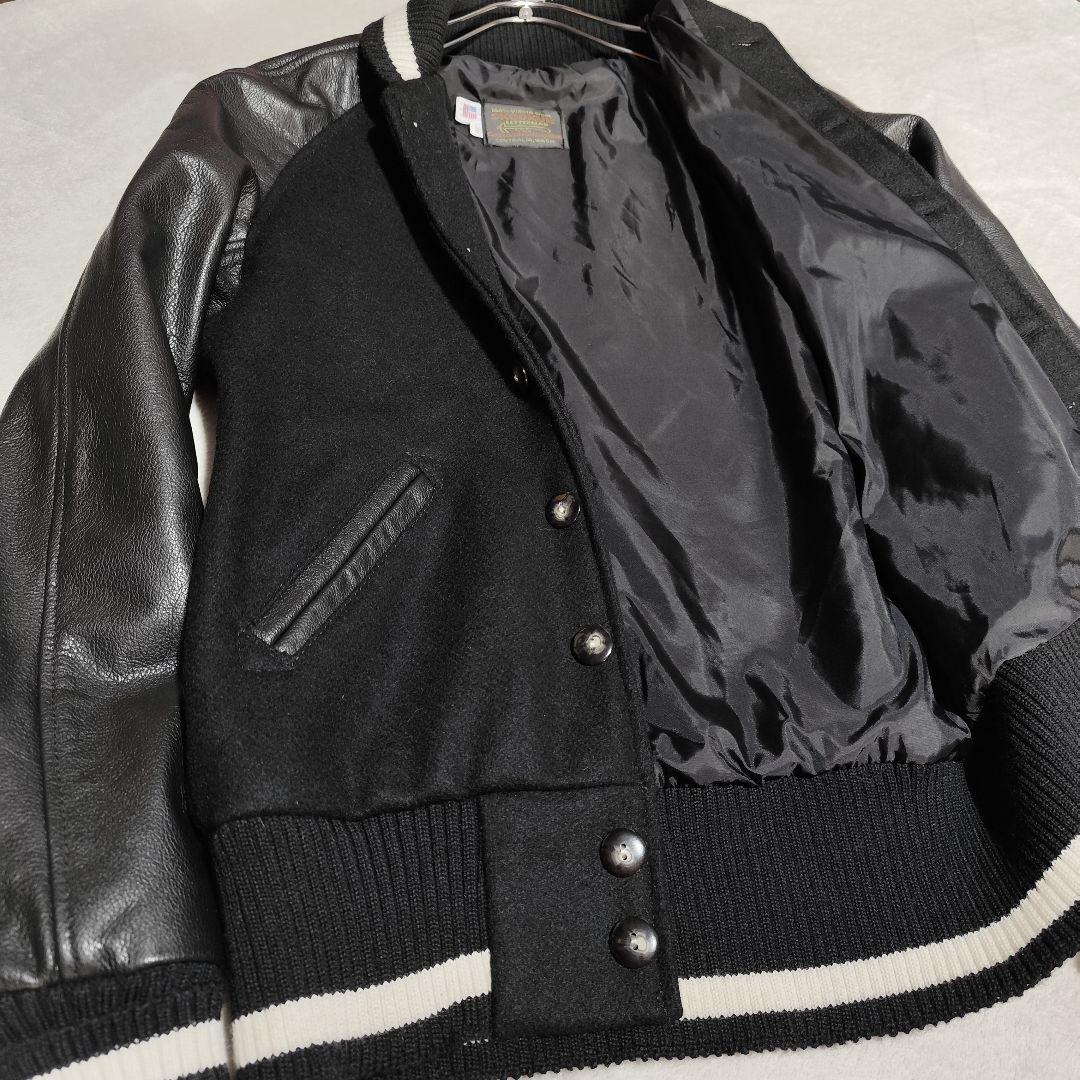 希少 USA製【 スクーカム 】✦ レザー 切替 スタジャン レターマン 黒