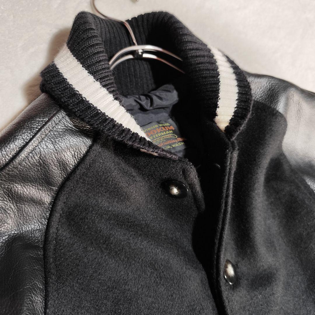 希少 USA製【 スクーカム 】✦ レザー 切替 スタジャン レターマン 黒