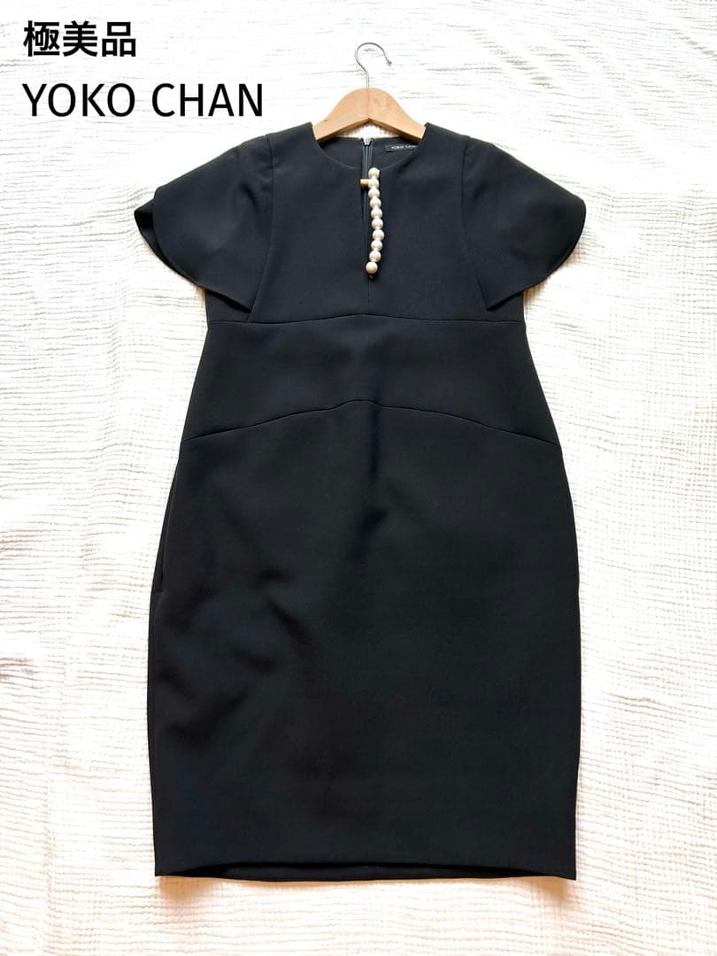ヨーコチャン フレアスリーブパールスリットラインドレス ペダルスリーブ L