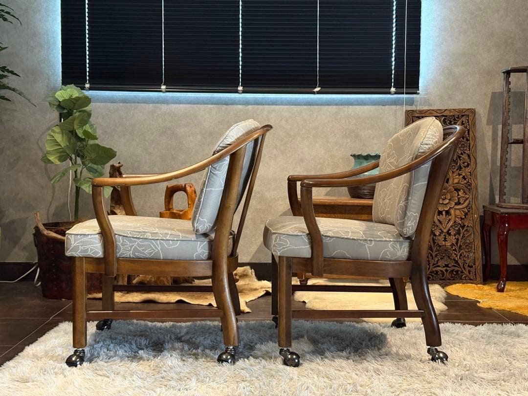 ①カリモク　karimoku アームチェア　アンティーク　ヴィンテージ SZ