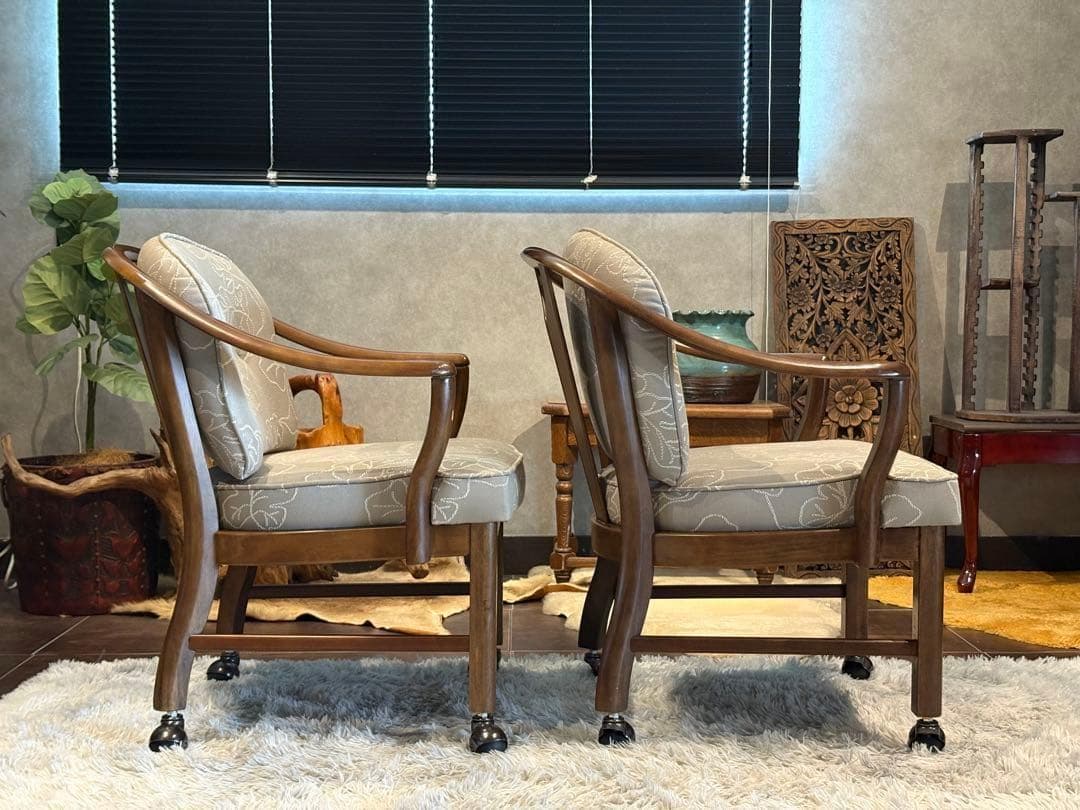 ①カリモク　karimoku アームチェア　アンティーク　ヴィンテージ SZ