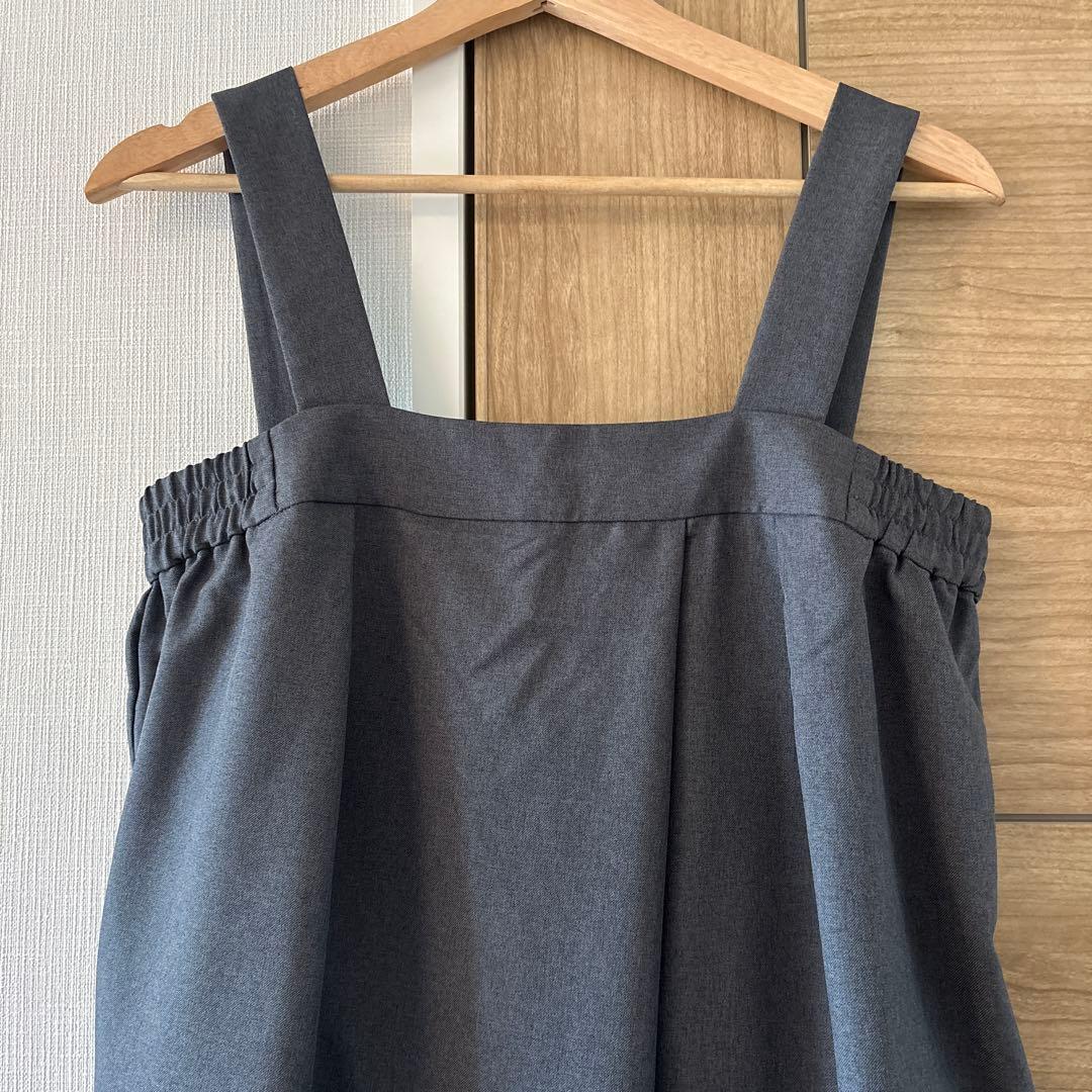 ◆あさ◆our しなやか素材のラップ風サロペット チャコールグレー