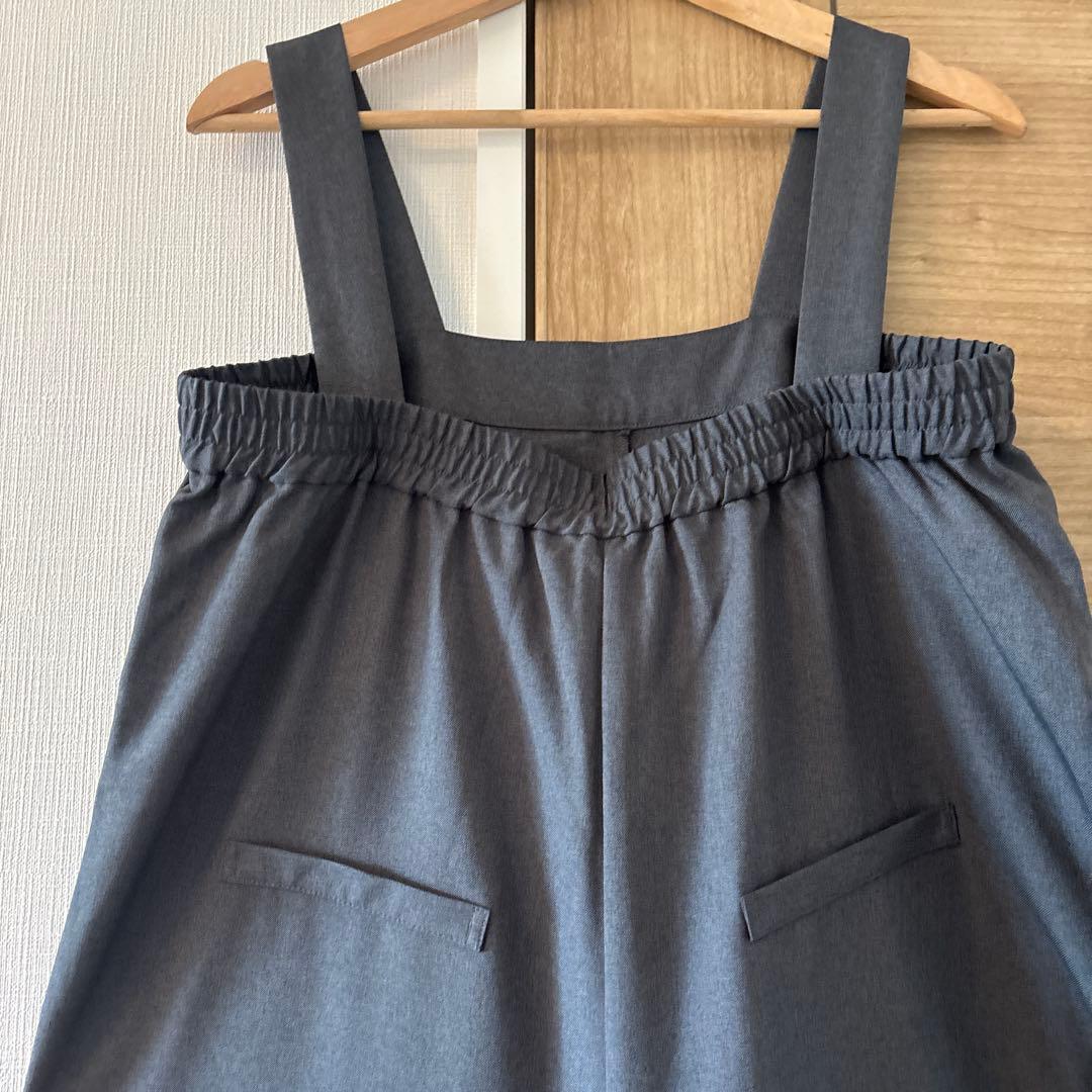 ◆あさ◆our しなやか素材のラップ風サロペット チャコールグレー