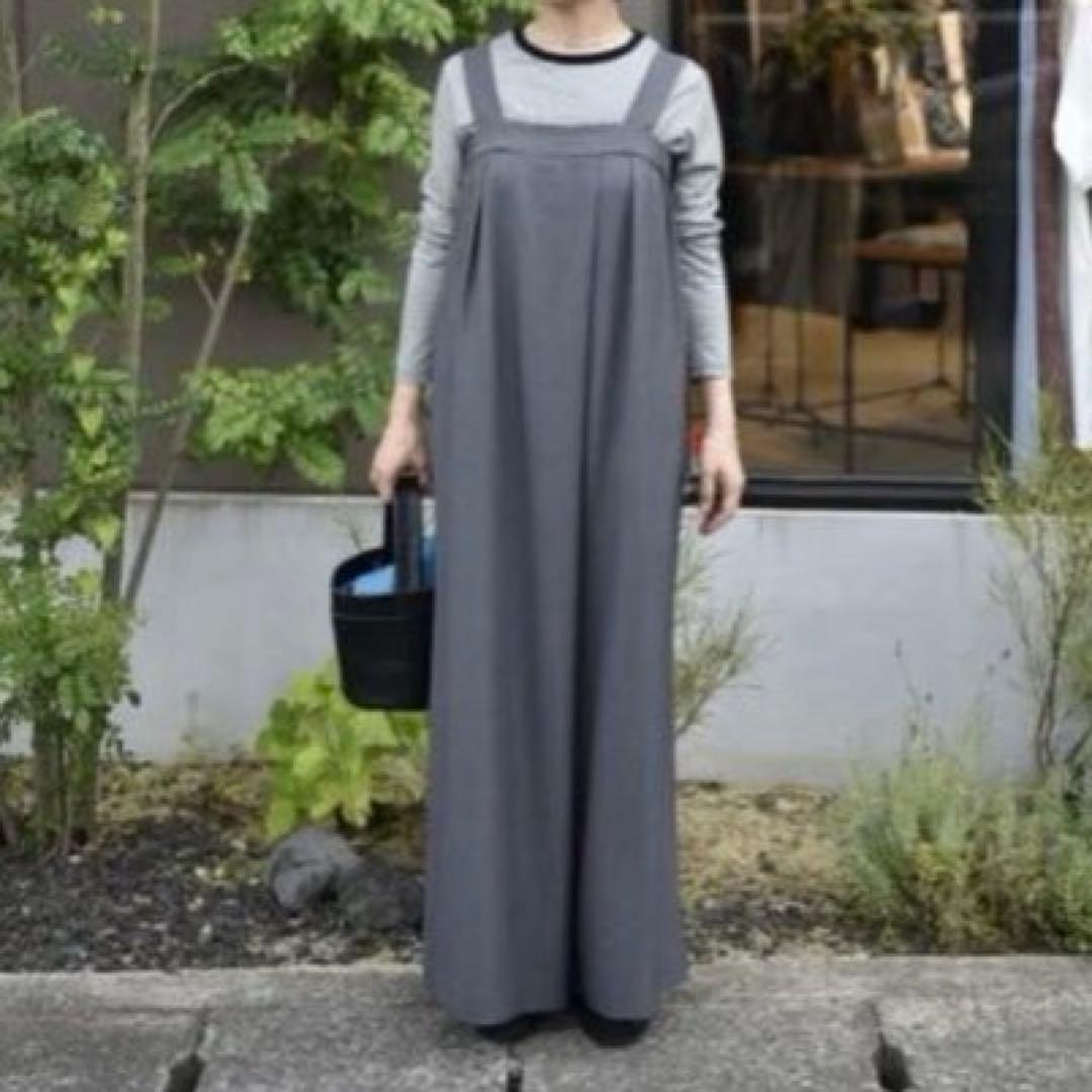 ◆あさ◆our しなやか素材のラップ風サロペット チャコールグレー