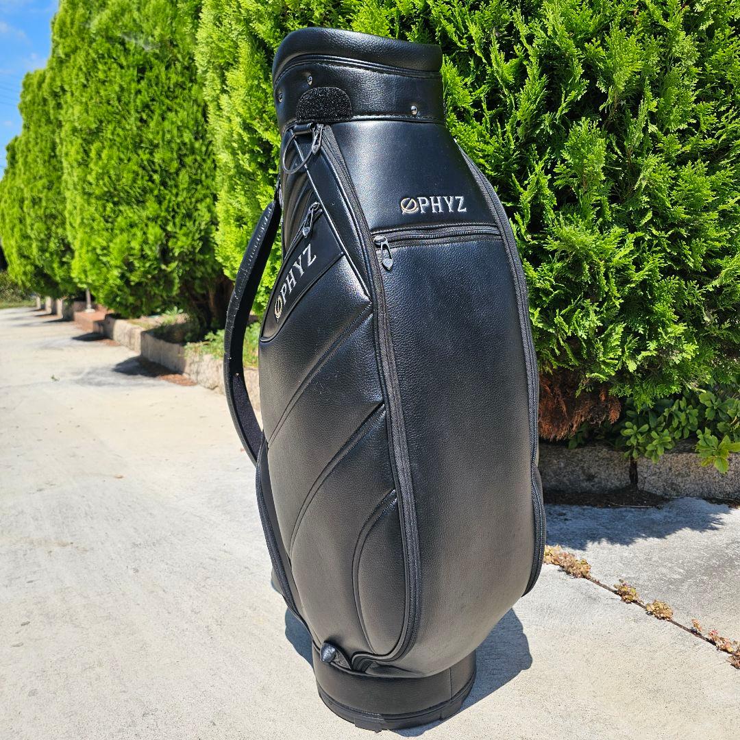 【PHYZ】人気軽量モデル PUレザー ロゴネーム キャディバッグ 黒