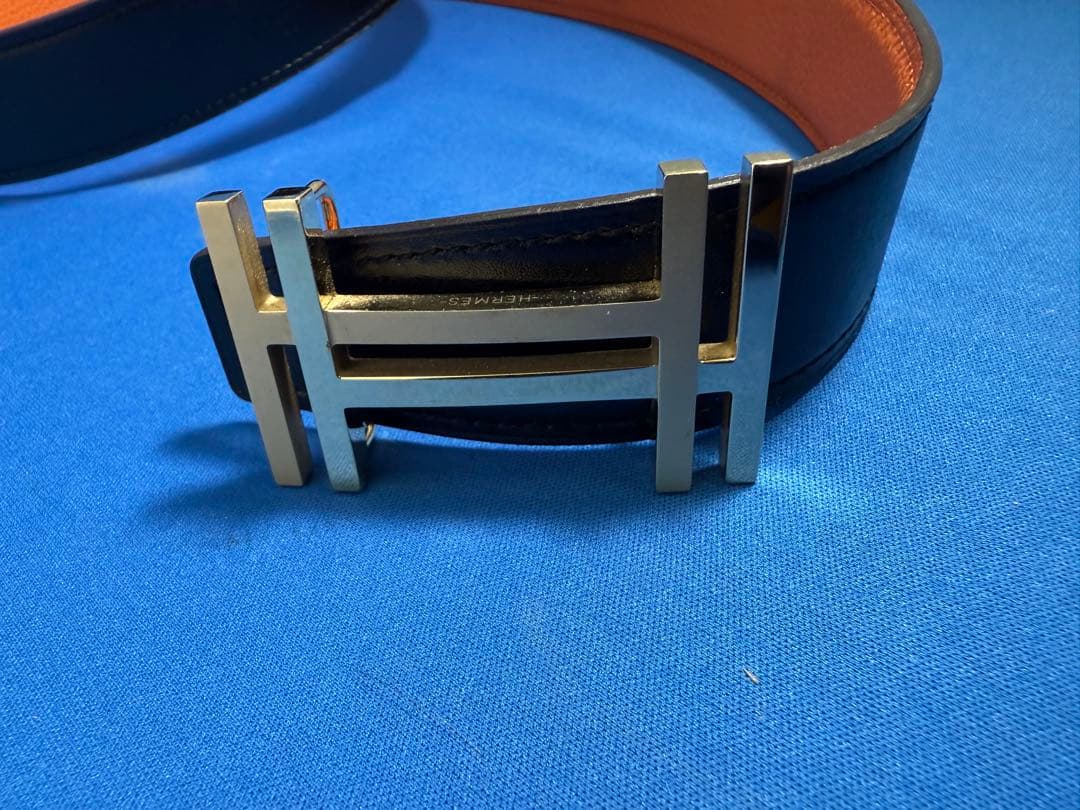 HERMES ブラック オレンジ レザーベルトHベルト　リバーシブル