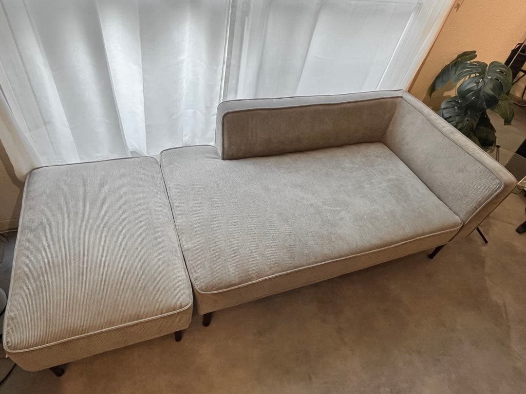 モダン コーデュロイ カウチソファ +オットマン (グレー