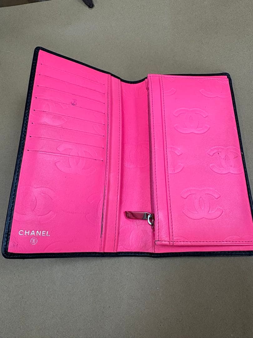 CHANEL ブラック レザー 長財布　カルボンライン