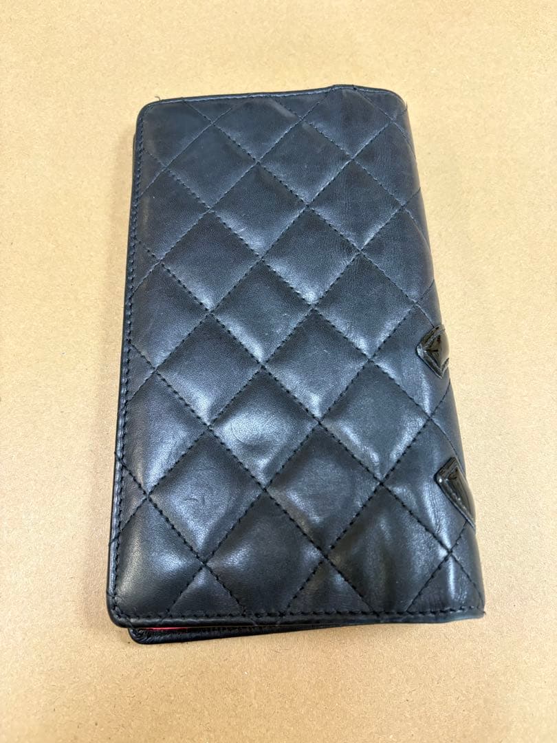 CHANEL ブラック レザー 長財布　カルボンライン
