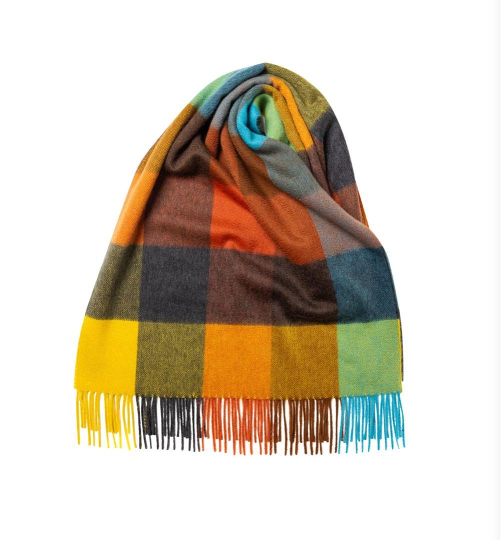 美品 ジョシュアエリス 大盤 ストール マルチ ブロックチェック 50×190