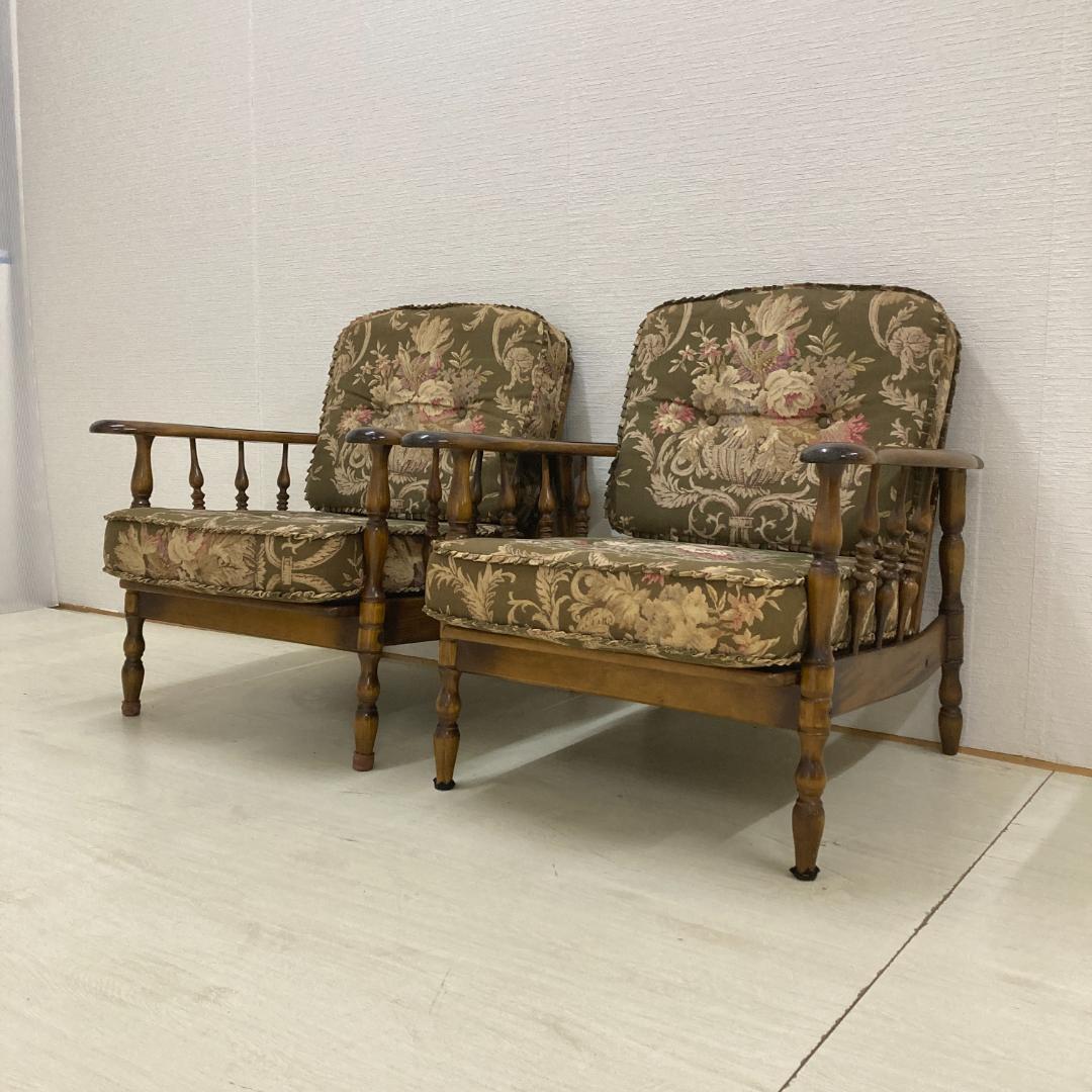 オールドカリモク】コロニアル アームチェア 1人掛けソファ 2脚セット