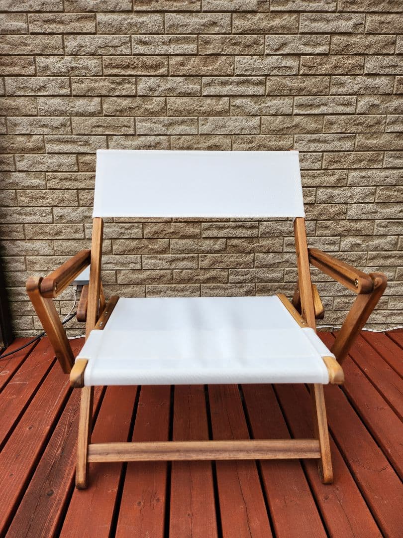 アウトドア折り畳みチェア 木製フレーム アイボリーファブリック 4脚