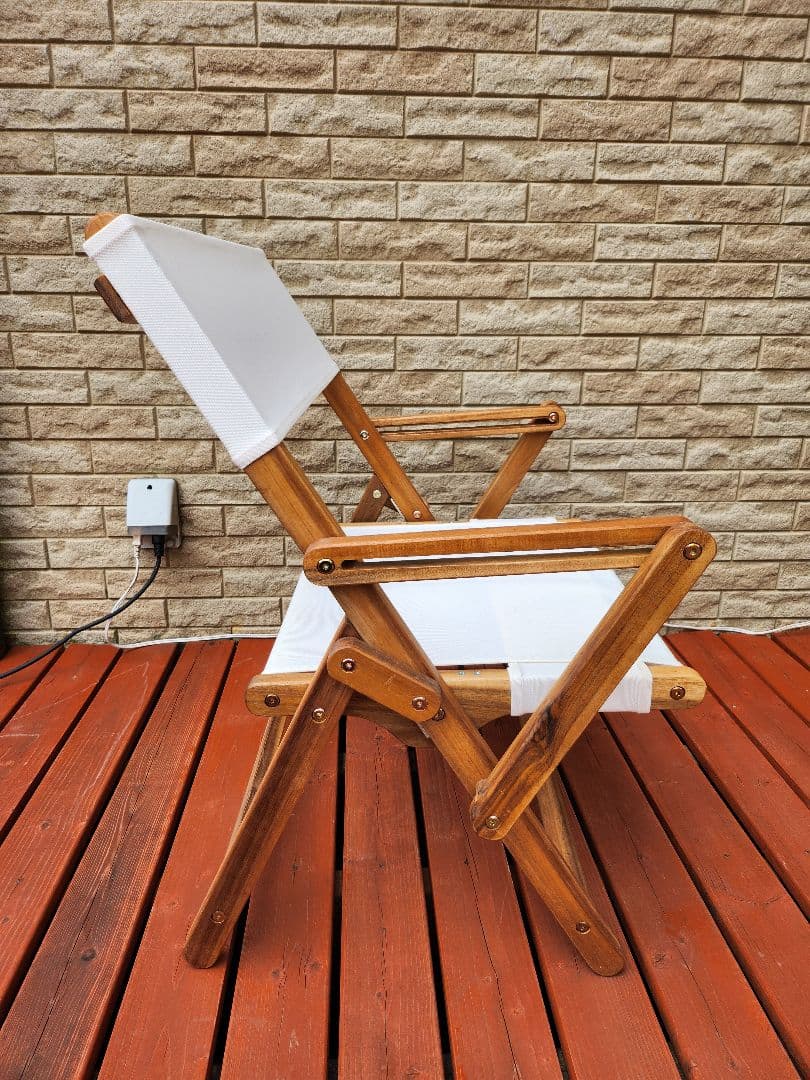 アウトドア折り畳みチェア 木製フレーム アイボリーファブリック 4脚