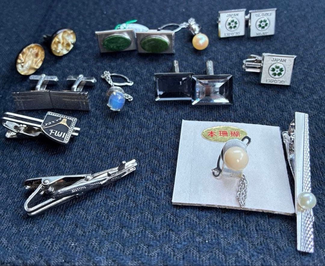ネクタイピン カフスボタンまとめ売りEXPO'70 FUJI 本珊瑚 昭和レトロ