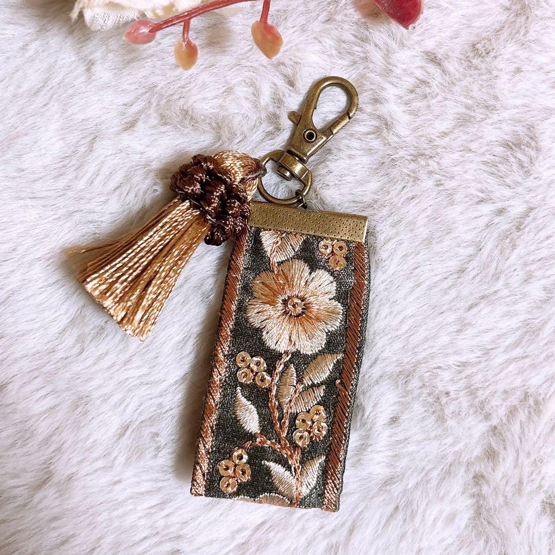 インド刺繍リボン ハンドメイド タッセル キーホルダー チャーム