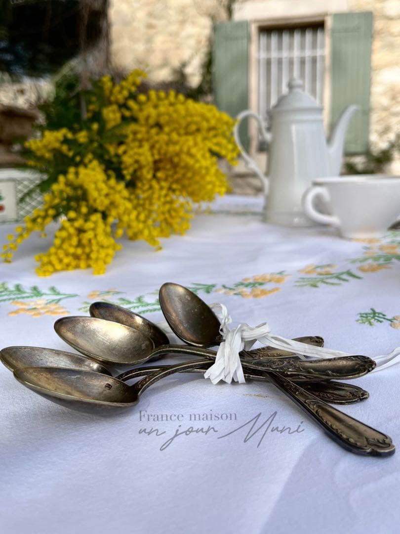 ◆最終SALE◆フランスアンティーク銀5本刻印ティースプーンデザート白銀シルバー