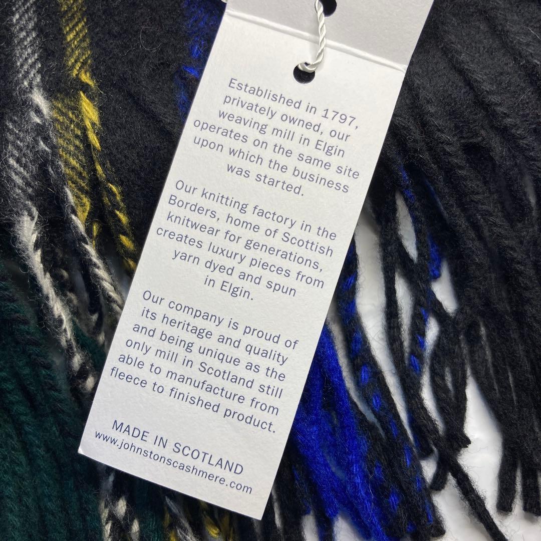 新品 ジョンストンズ カシミヤ100％ 大判ストール ブラックスチュワート