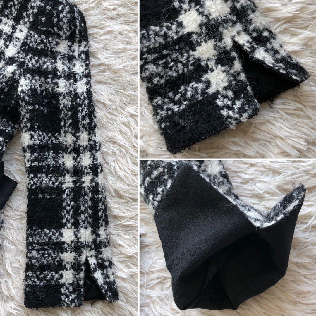 【現行 極美品】エムズグレイシー　ロングコート　黒　白　リボン　シャギー　ベロア