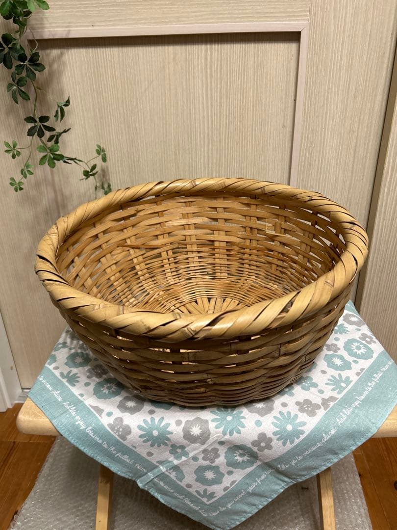 大型 昭和レトロ 古道具 竹編み 収穫カゴ竹細工 アンティーク竹ざる 竹