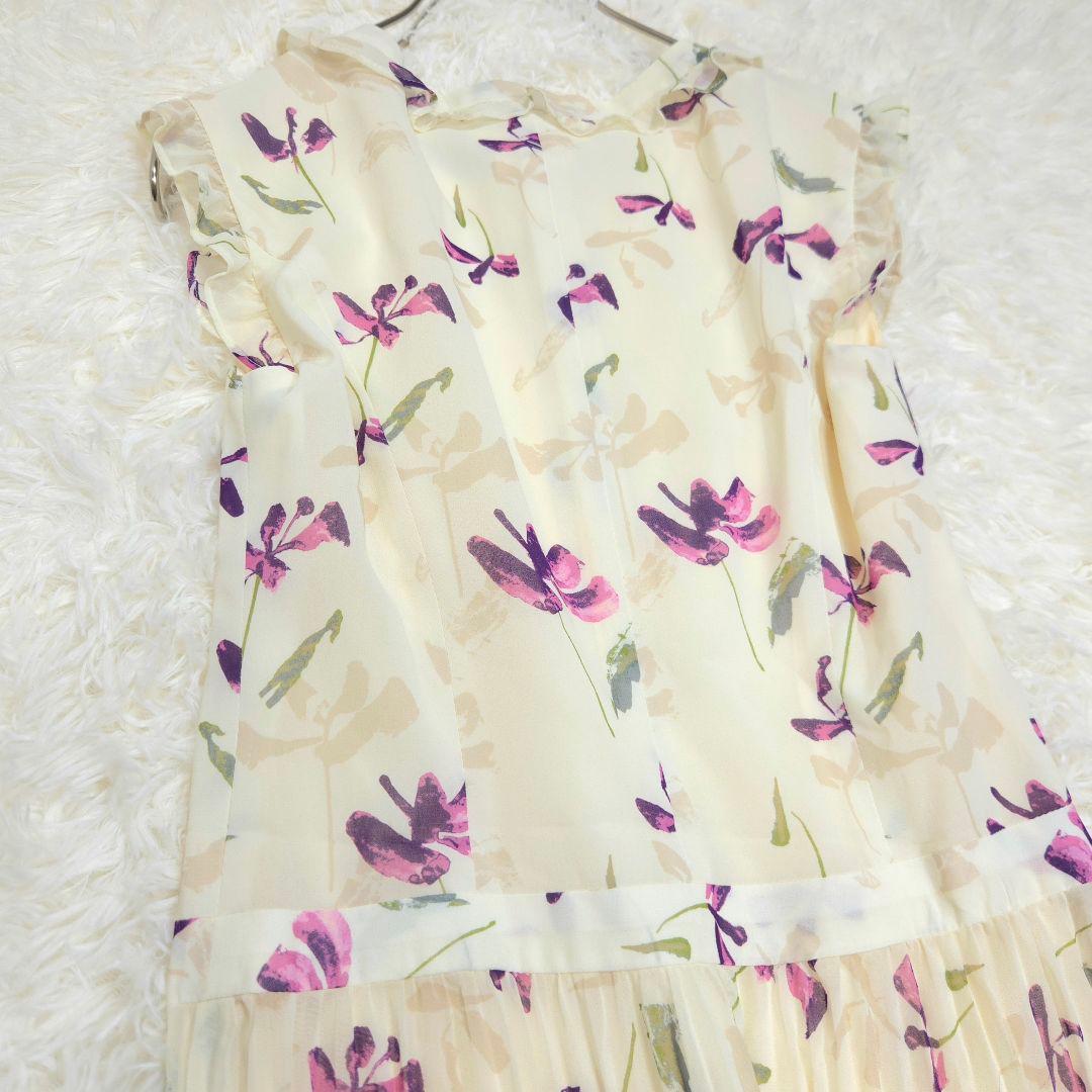 美品 René ルネ 32 花柄 プリーツ シフォン ワンピース フレア フリル