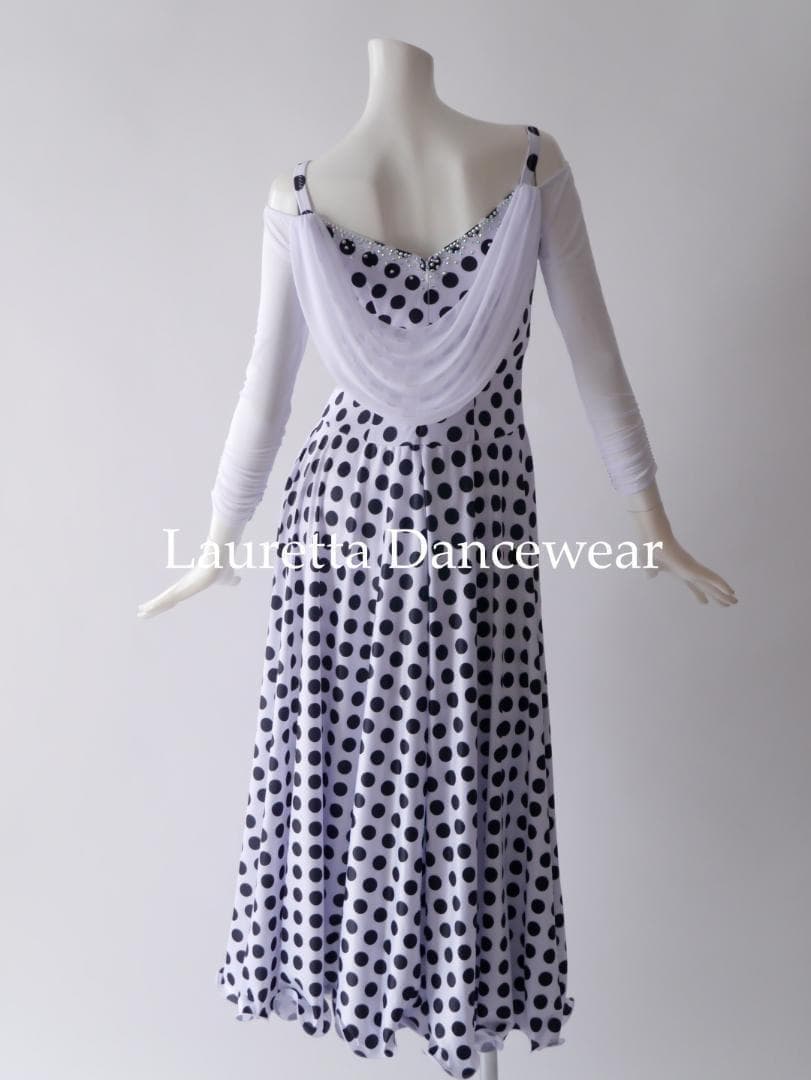 新品 社交ダンス衣装 パーティードレス レッスン着 高級仕様 ドット 水玉 M