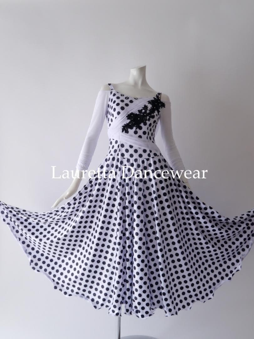 新品 社交ダンス衣装 パーティードレス レッスン着 高級仕様 ドット 水玉 M