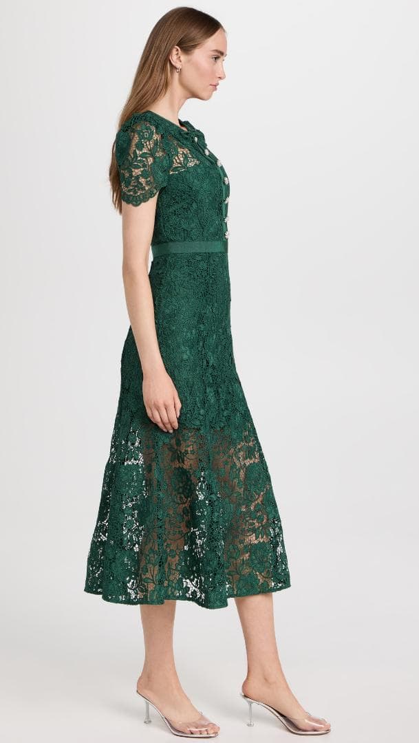 ジ*ン様 セルフポートレイト ワンピース コードレース グリーン UK8 未使用