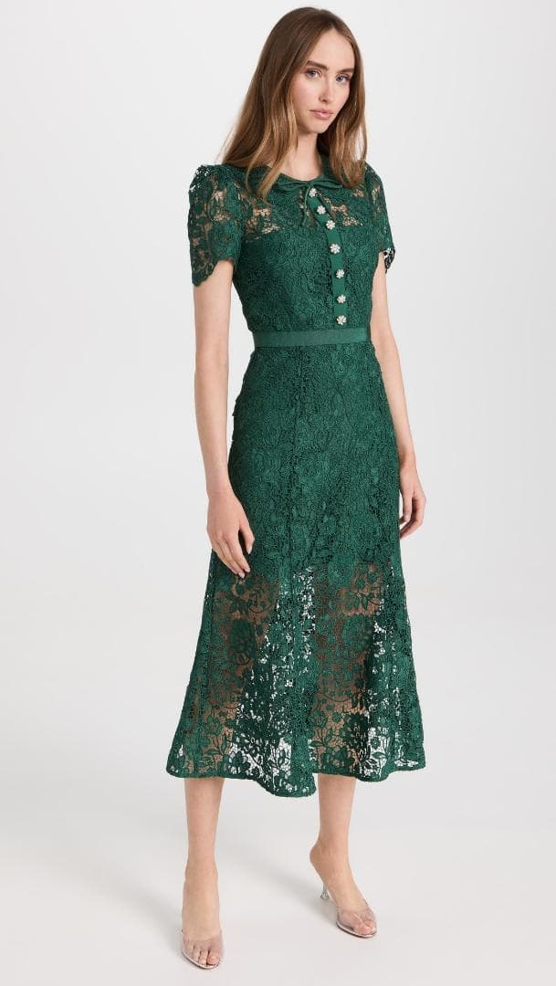 ジ*ン様 セルフポートレイト ワンピース コードレース グリーン UK8 未使用