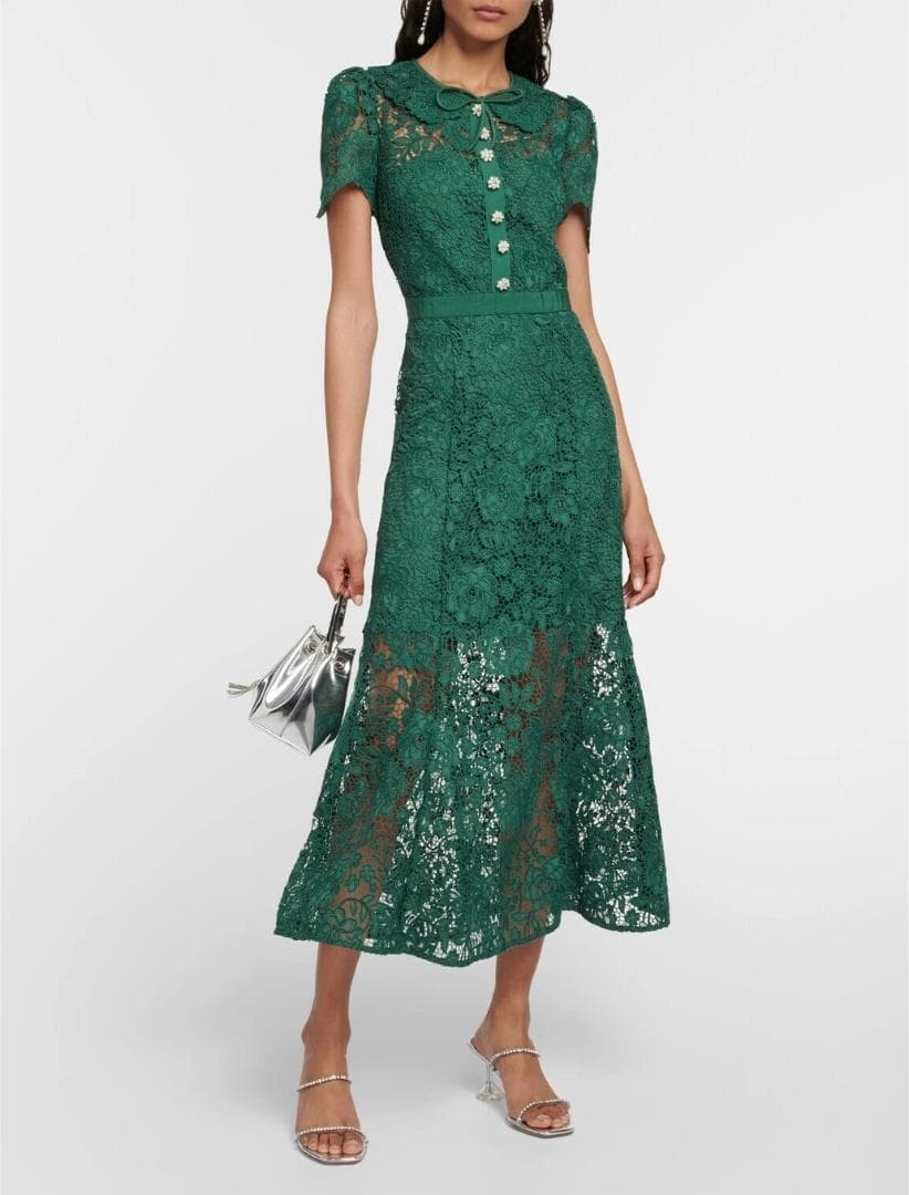 ジ*ン様 セルフポートレイト ワンピース コードレース グリーン UK8 未使用