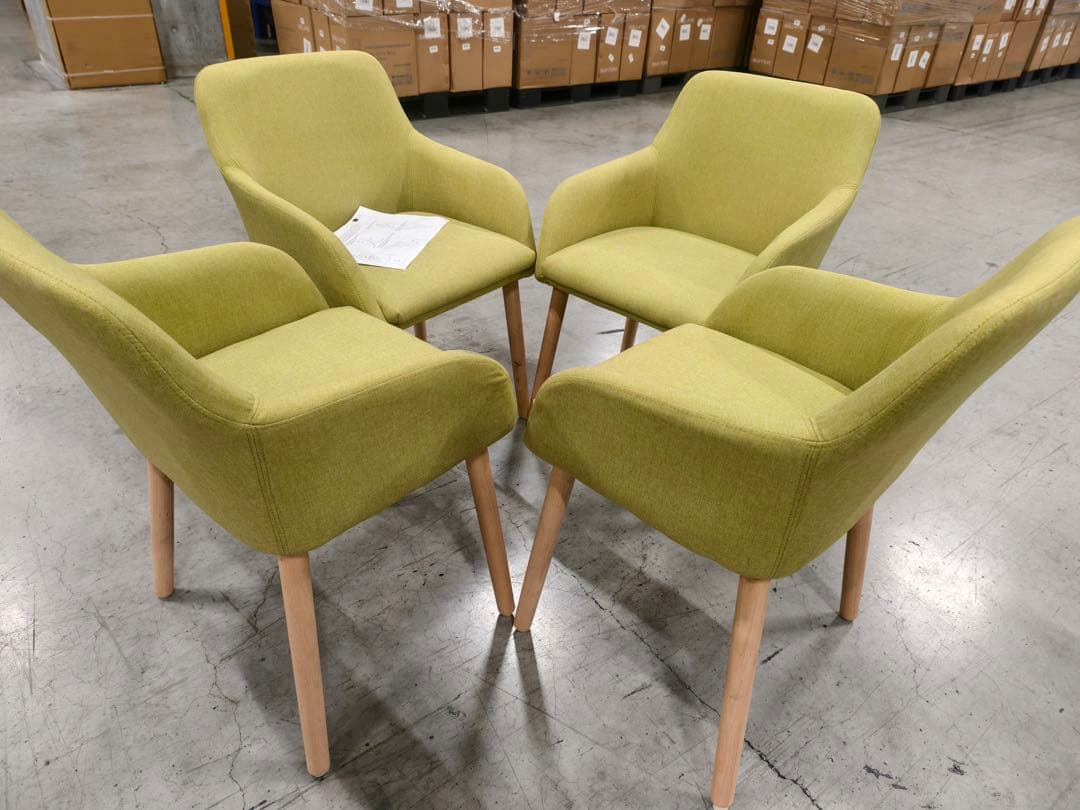 新品ダイニングチェア グリーン 4脚セット 布張り北欧風デザイン