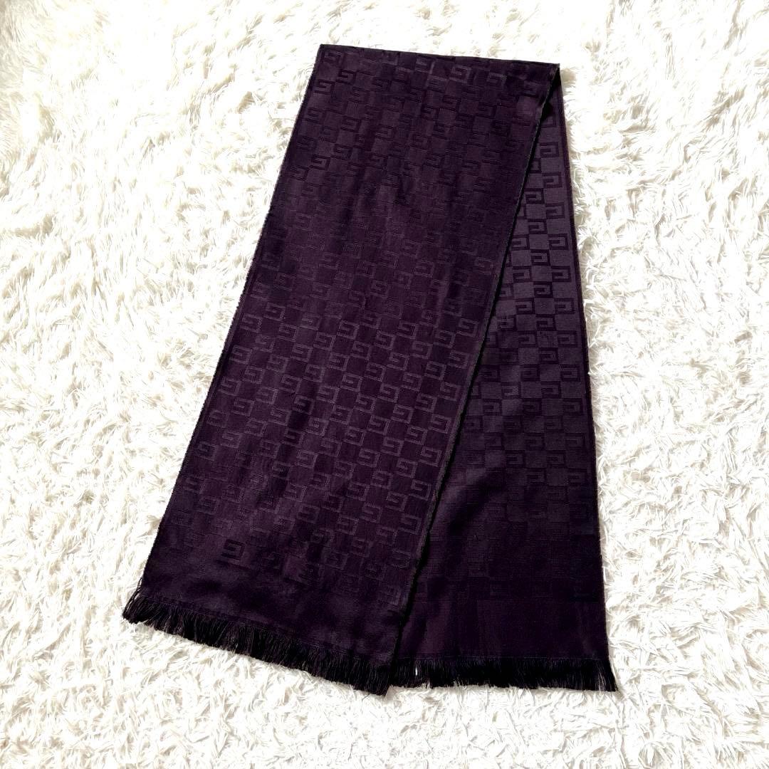 美品　GUCCI グッチ GGジャカード マフラー パープル ブラック　タグ付き