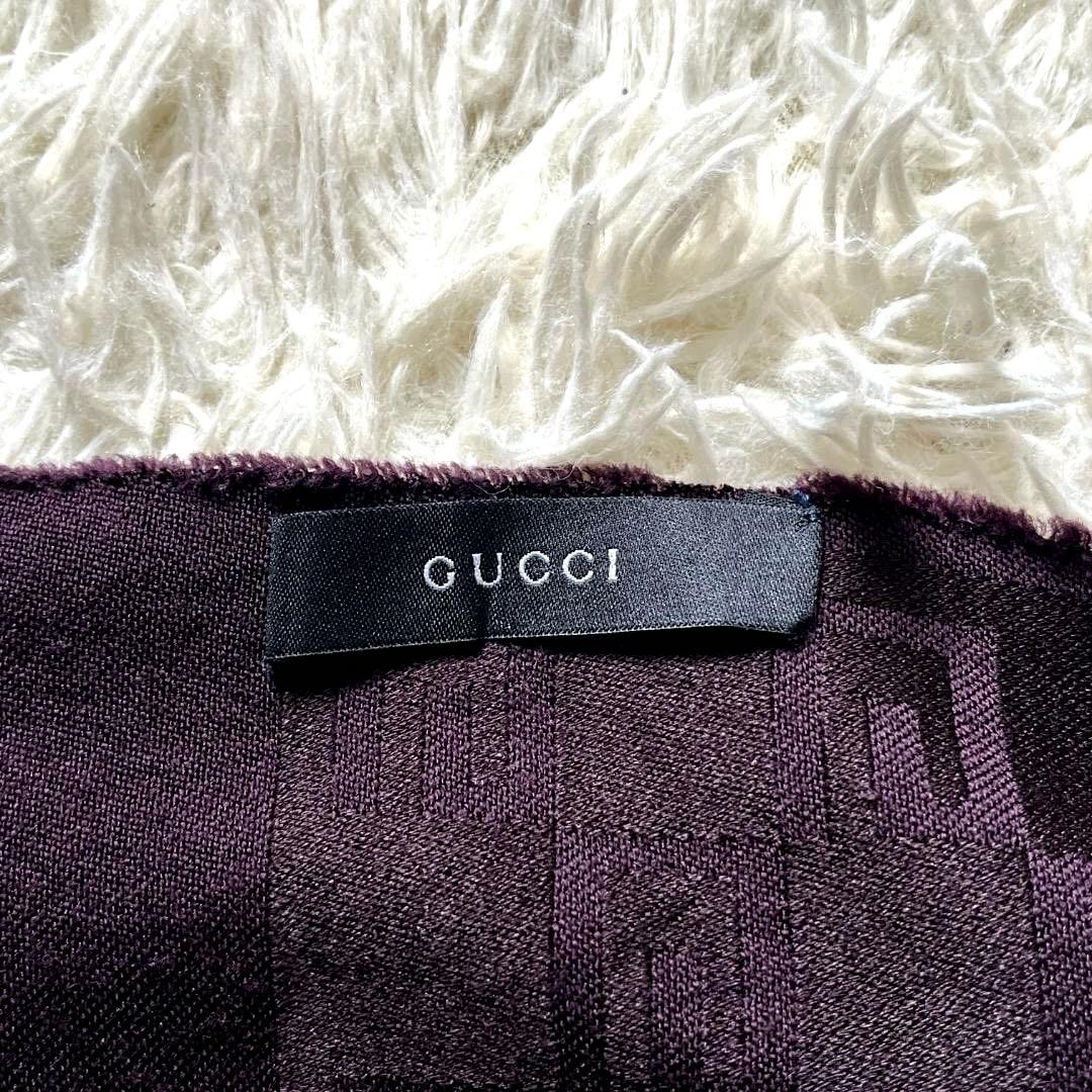 美品　GUCCI グッチ GGジャカード マフラー パープル ブラック　タグ付き