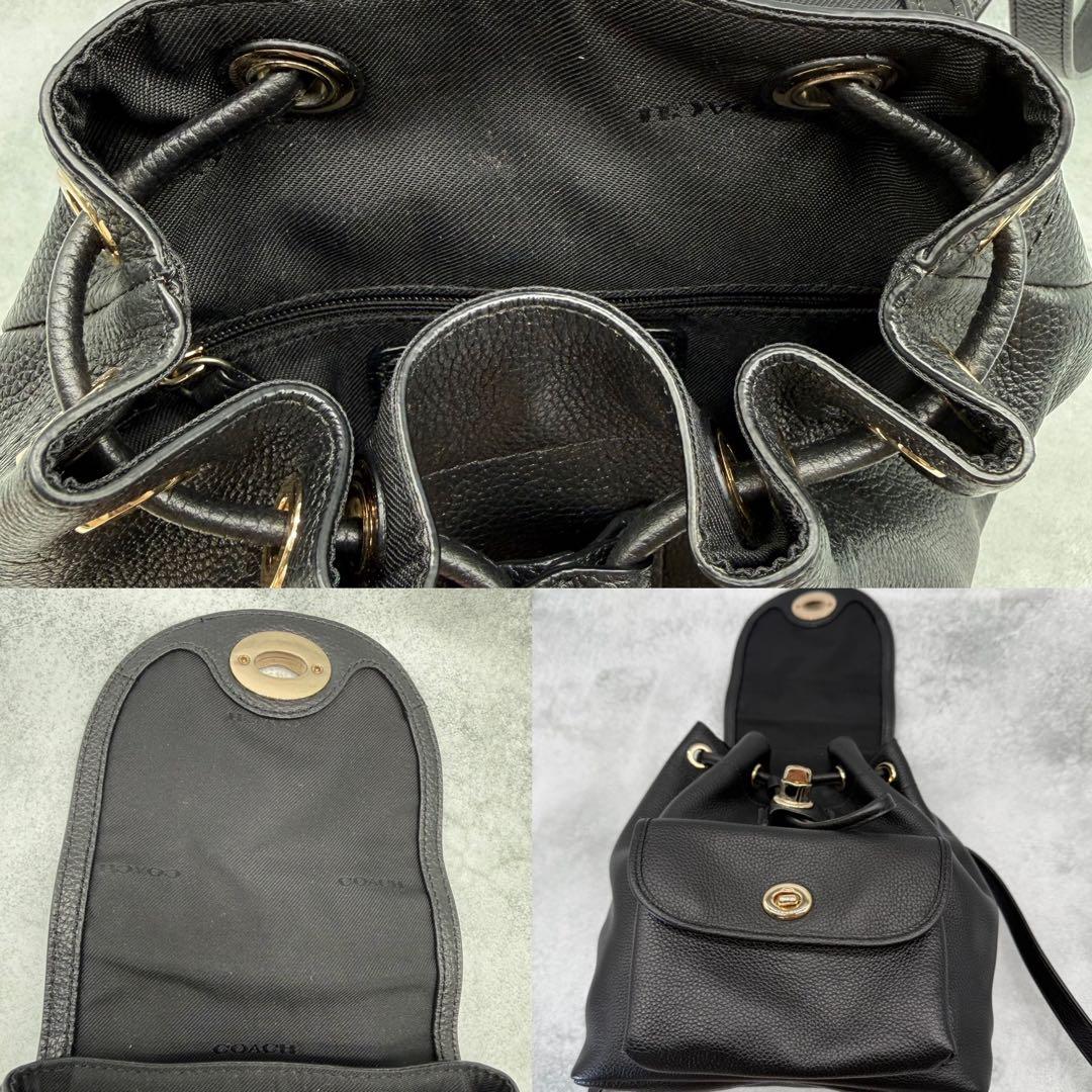 【美品】COACH コーチ ミニリュック レザー ブラック ターンロック 巾着型