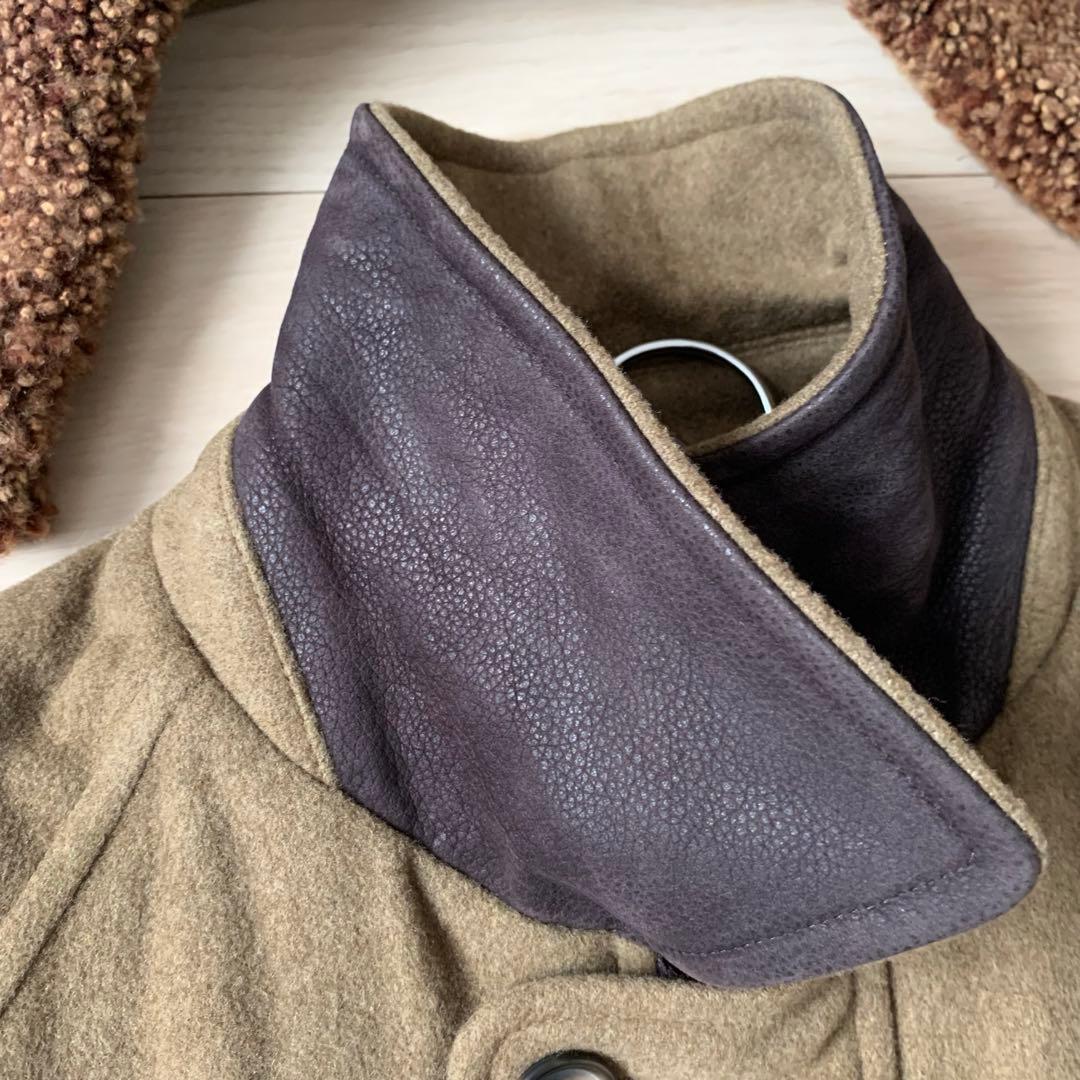 美品　LONGHI ウール　カシミヤ　ハーフコート　イタリア製　レザー　48