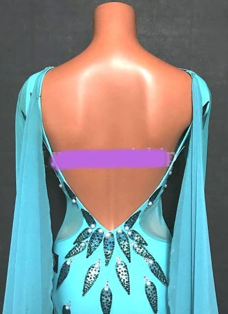 ターコイズ 長袖 社交ダンスドレスTID