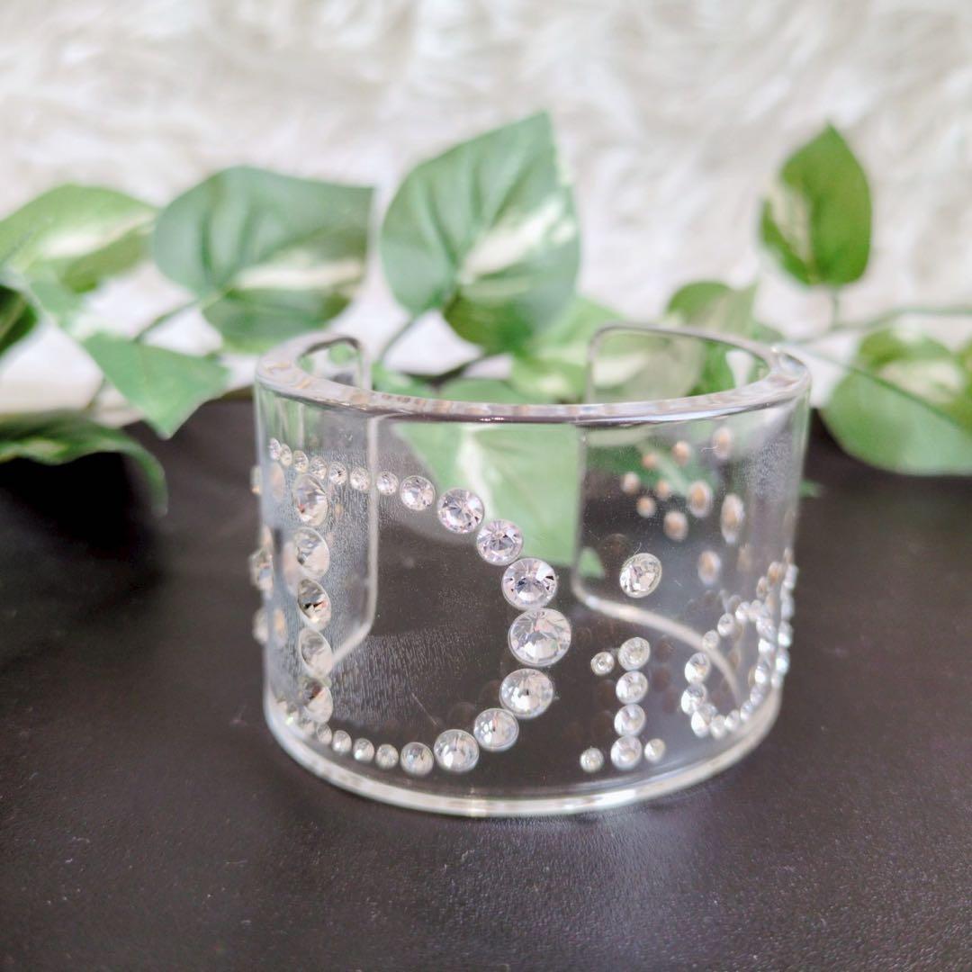 クリスチャンディオール クリスタル スワロフスキー ワイド バングル クリア