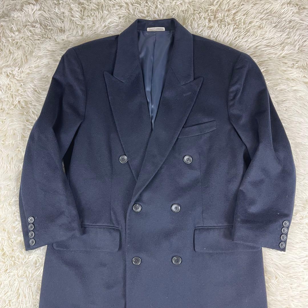 SILKY CASHMERE カシミヤ100% チェスターコート ダブル 紺色 メンズ