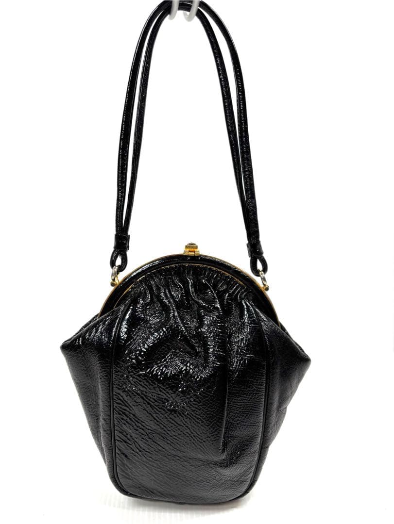 濱野（HAMANO） ハンドバッグ サンピエトロ がま口 ビジューストーン 黒