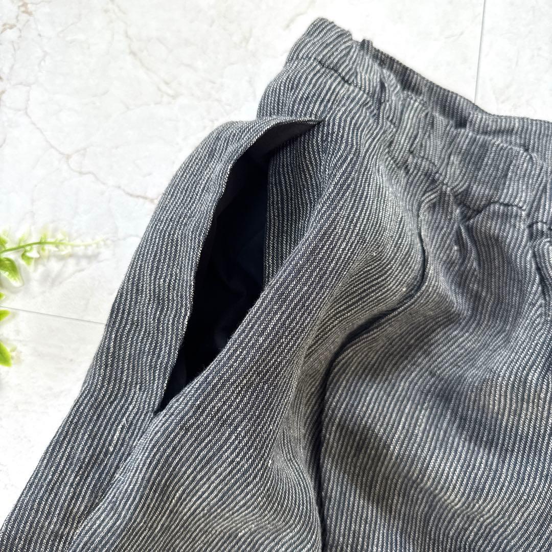 芽風　センソユニコ　サルエルパンツ　リネン　日本製　ストライプ　38サイズ